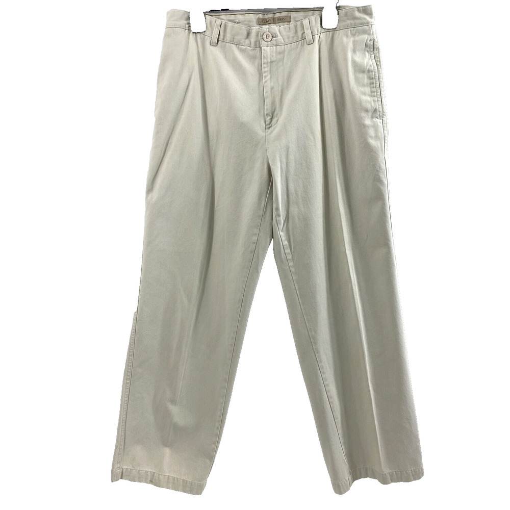 Calvin‎ Klein Khaki Pants Mens 33 x 29 Beige Flat Front Casual Slacks